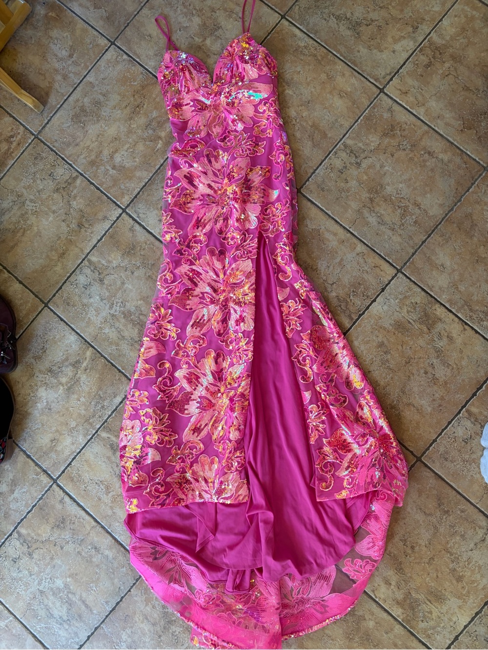 Mermaid Sequin Floral Y2K V-Neck Statement Maxi Sweep Train Prom Dress Pink
